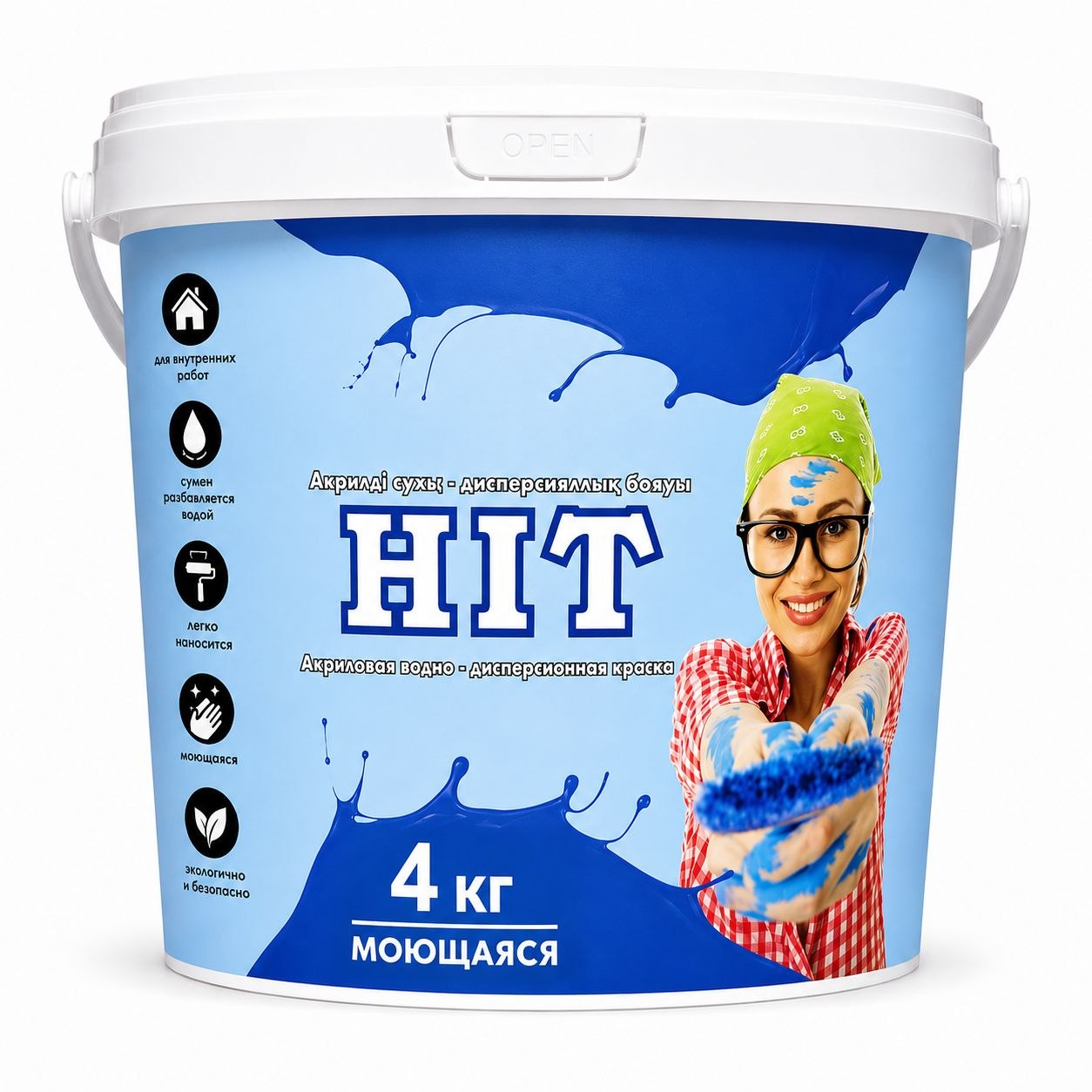 Краска водно-дисперсионная акриловая HIT моющаяся 4кг
